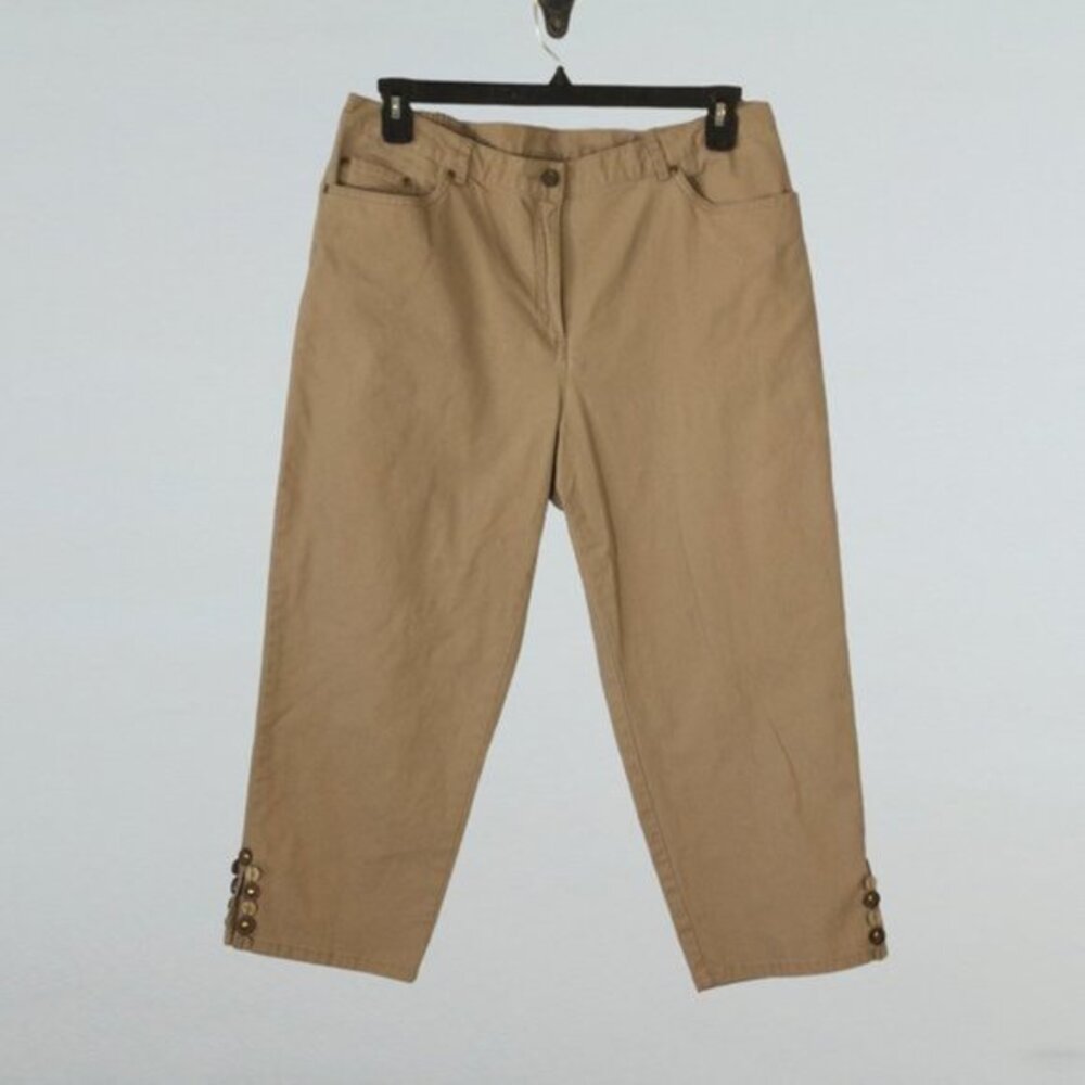 Ruby Rd. Tan Capris or Cropped Pants with Button Accents on Legs Size 14